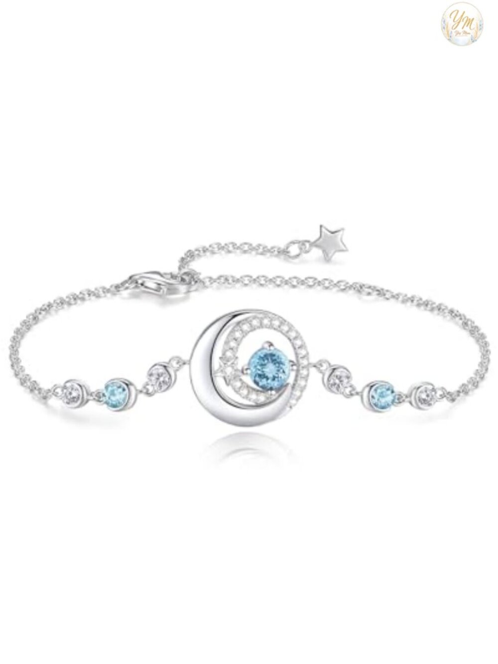 Sterling Silver Moon Star Birthstone Link Bracelet Women